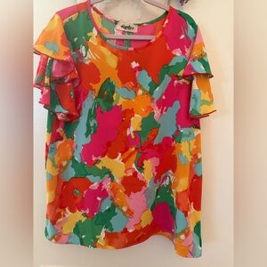 Colorful Ruffle Sleeve Blouse